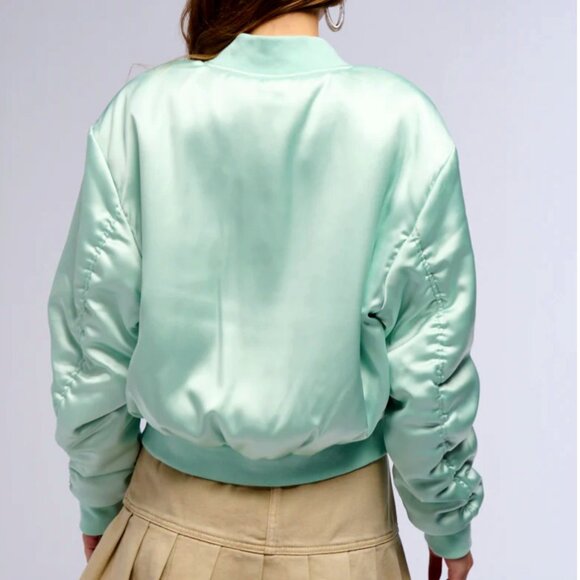 Callie Lives Miz Azalea Wang Arizona Mint Green Tea Satin Bomber Jacket S M L - Picture 6 of 8